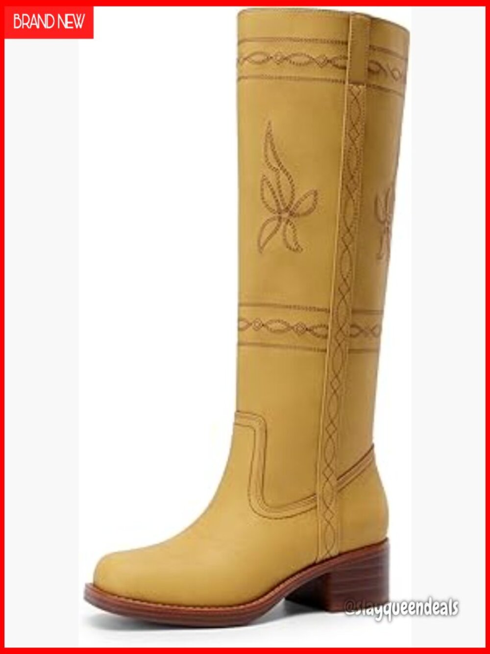 Women's Knee High Boots Square Toe Western Stitching Pull On Vintage Style